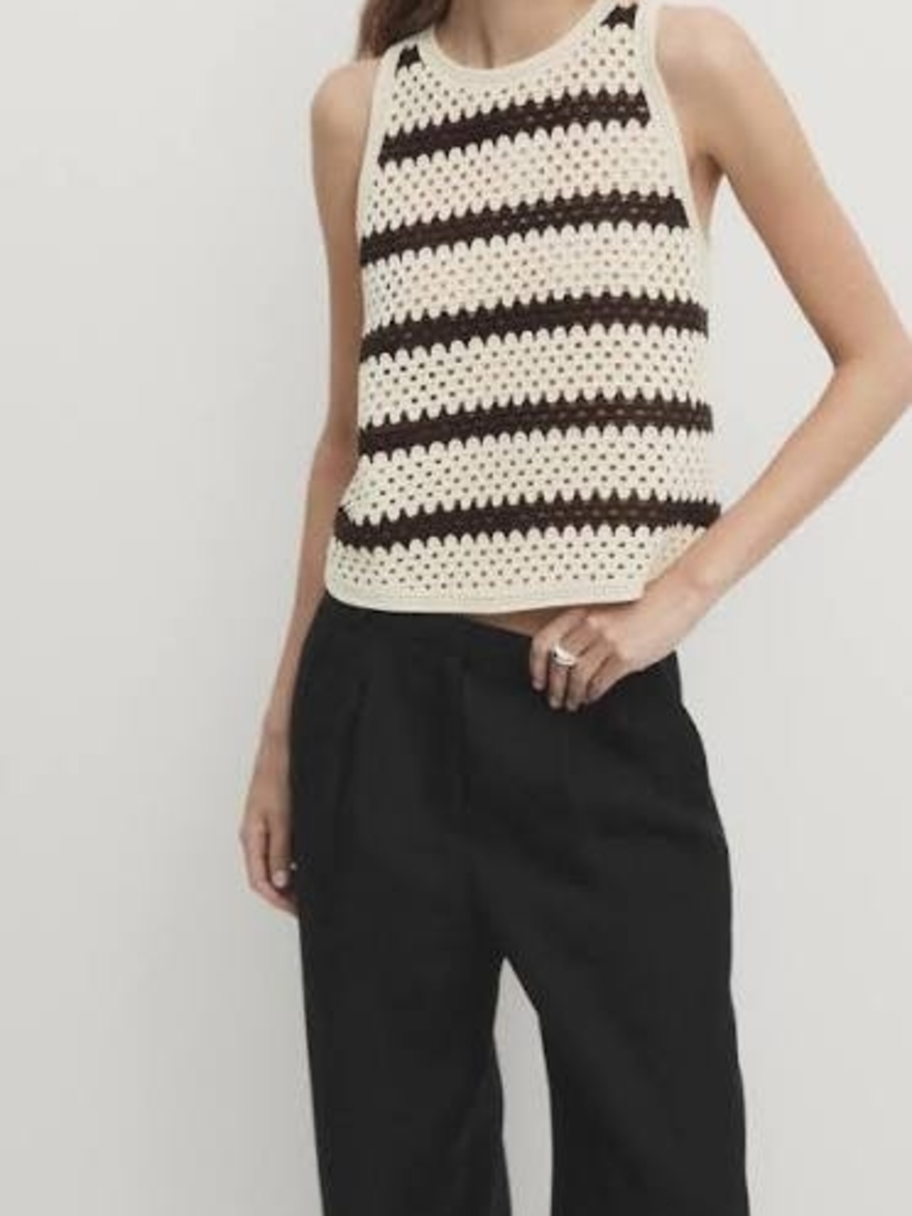 Striped Crochet Knit Tank Top — Brown& Beige